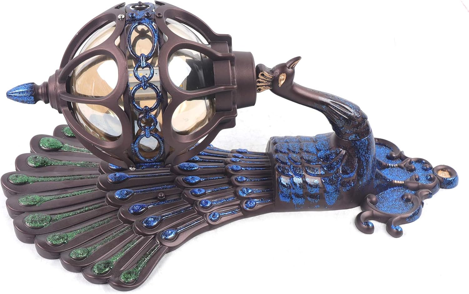 Peacock Wall Light Sconces, Metal and Glass Stained Wall Lamp Lighting LED Antique Wall Mounted Lamp,Peacock Shades Bedroom Bedside Wall Sconces Fixture,E27