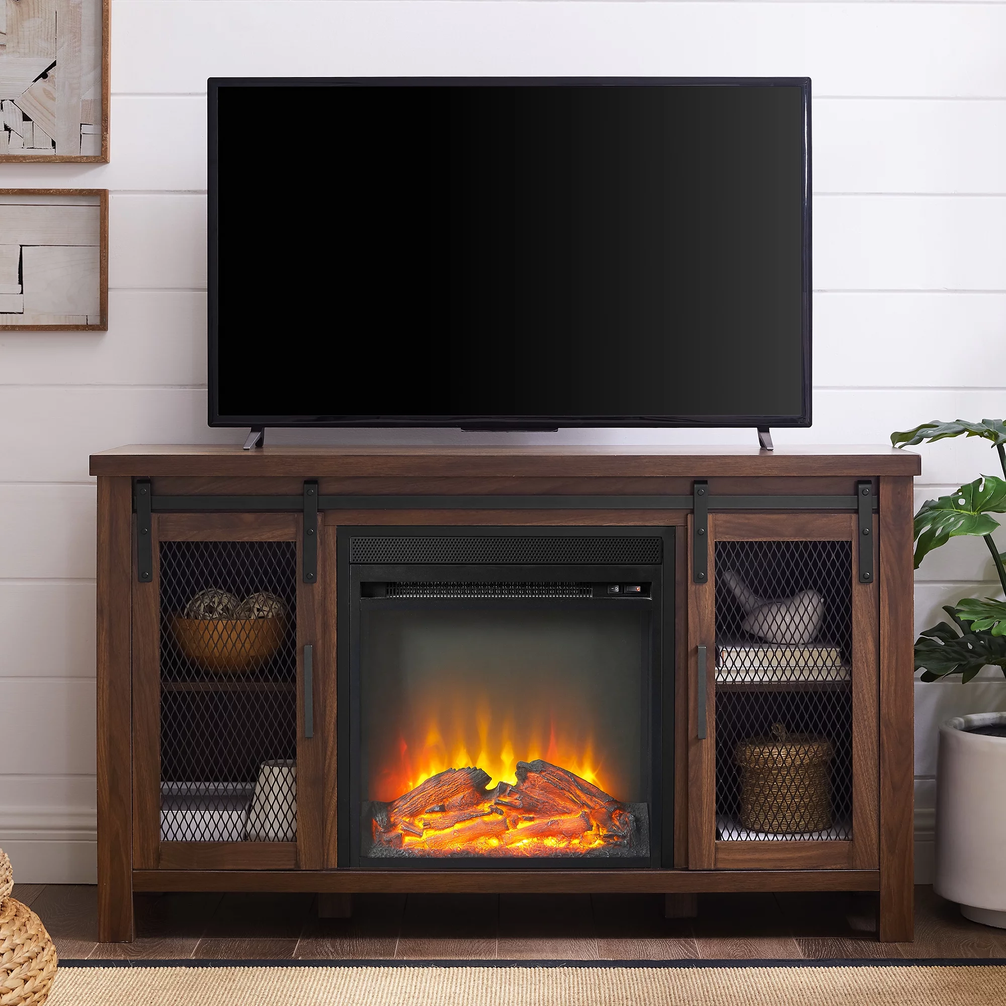 Manor Park Fireplace TV Stand for TVs up to 55", Dark Walnut