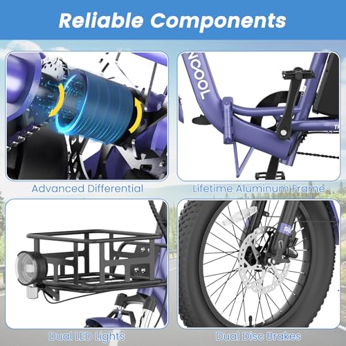 MOONCOOL Electric Trike, Electric Tricycle for Adults, 20" Folding 3 Wheels Electric Bicycle Bikes, 48V 500W/750W Motorized Electric Ebike with Aluminum Frame, Removable Battery and Basket