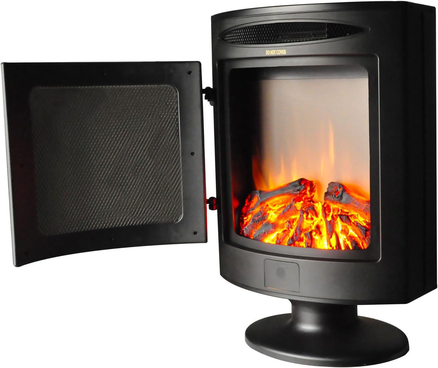 Hanover Fireside 1500W Black Steel Freestanding Electric Fireplace with Log Display and Realistic Flames, Modern Portable Fireplace Heater for Home Living, Basement and Office with Remote Control