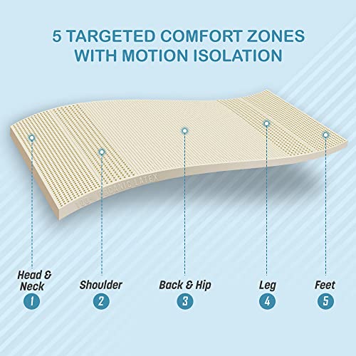 7 Zone Green Natural Organic Latex Mattress Topper King Size - 3 inch - Soft Plush Pillow Top - GOLS Certified Latex Foam Bed Pad for Side Sleepers Zonal Support Durable and Breathable