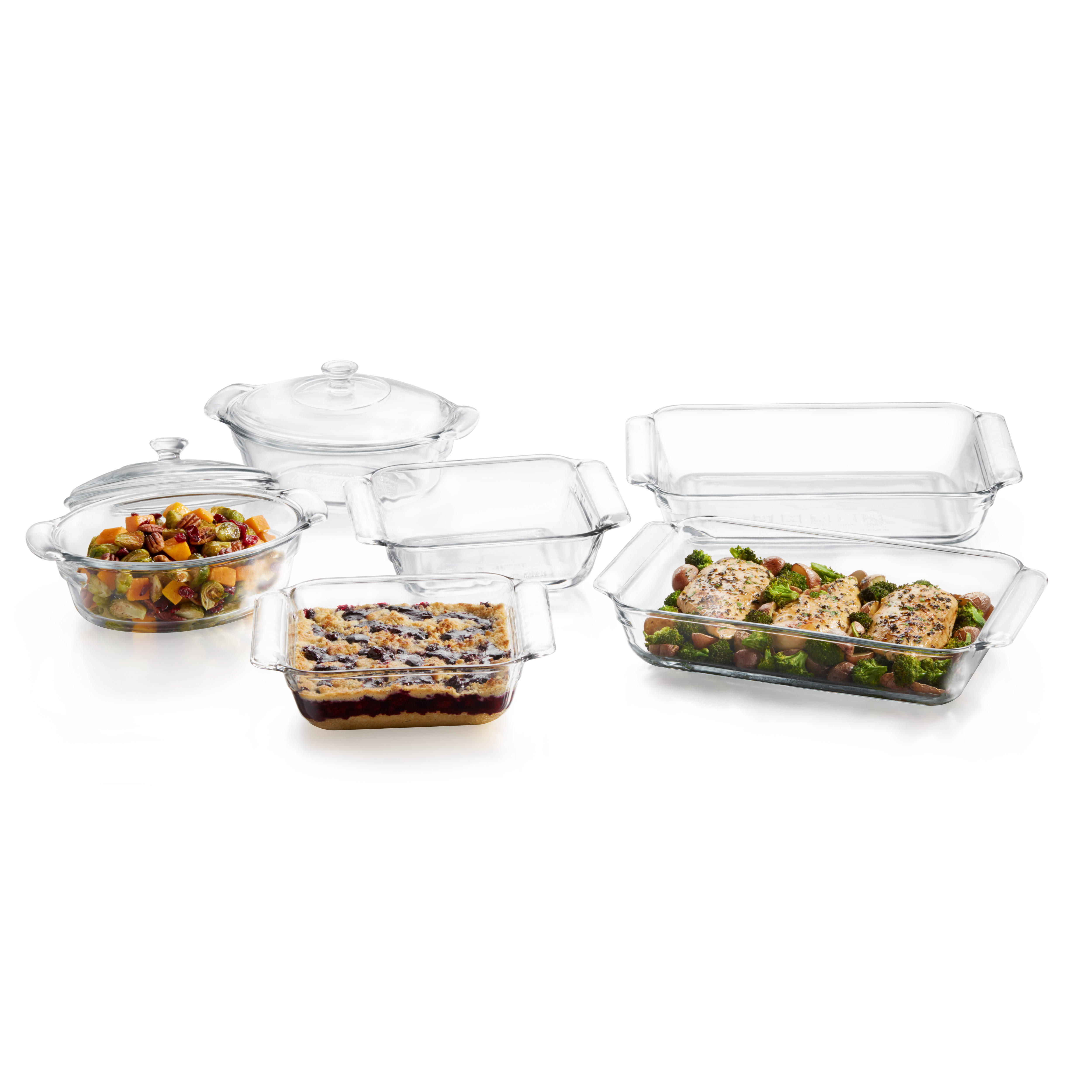 Libbey Baker&s Premium 6-Piece Glass Casserole Baking Dish Set with 2 Covers