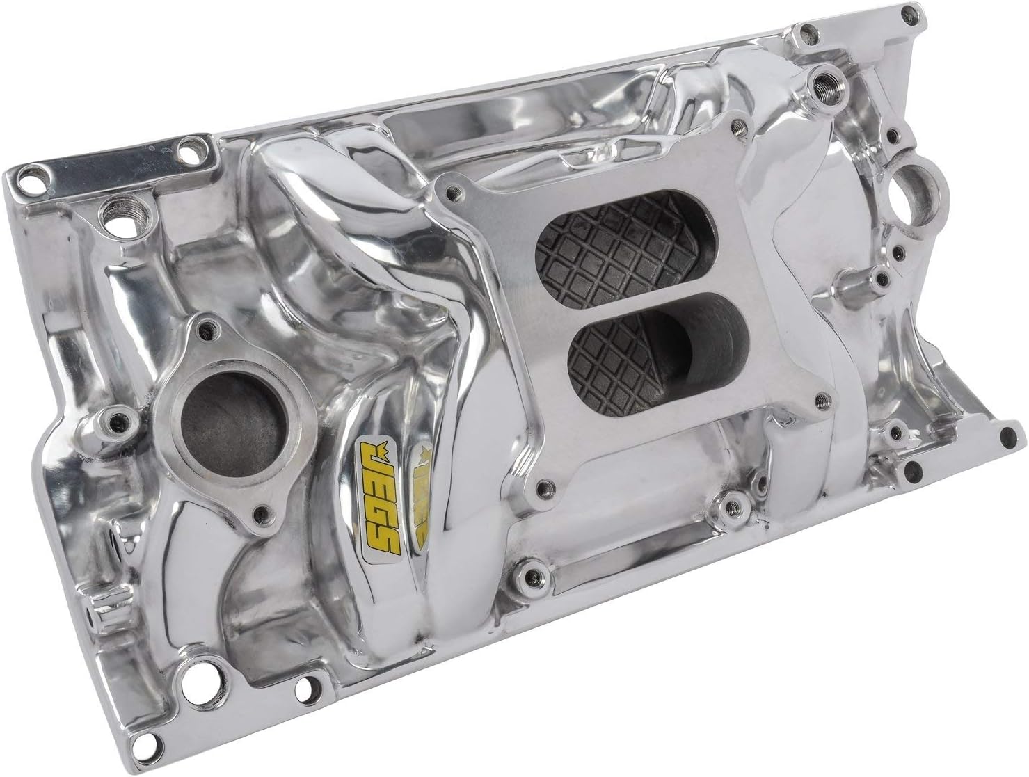 JEGS Small Block Chevy 1996-2002 Intake Manifold | For Use With Vortec Cast Iron Cylinder Heads | Non-EGR Design | Idle - 5500 RPM Power Range | Polished Aluminum | Square Bore Carburetor Mounting Pad