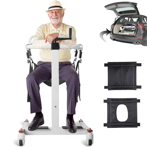 Patient Lift Wheelchair for Home Portable Transfer Chair Lightweight Wheelchair, Car Transfer Lift Transport Chair Adjustable Height Toilet Lift Seat Weight Capacity 330 lbs (Basic Version)