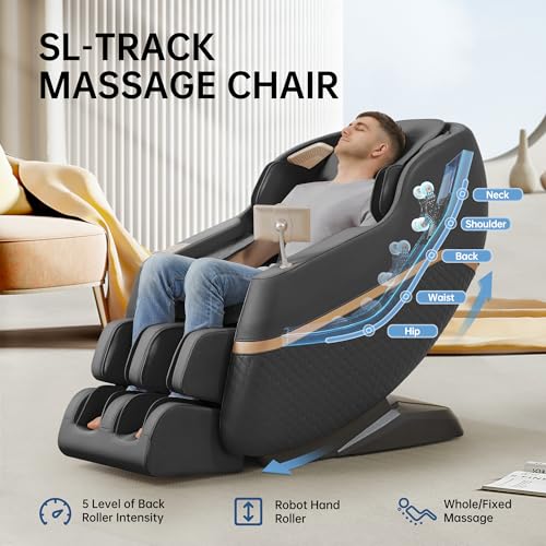 Real Relax Massage Chair, Shiatsu Massage Recliner Chair with Heat Body Scan Bluetooth Foot Roller, F7 Black