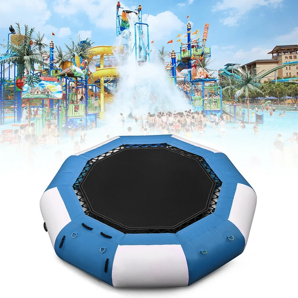 Oukaning 17Ft Inflatable Water Trampoline Bouncer Jump Float Swimming Pool Beach Ring Platform Jump Floated 400kg/ 880lb