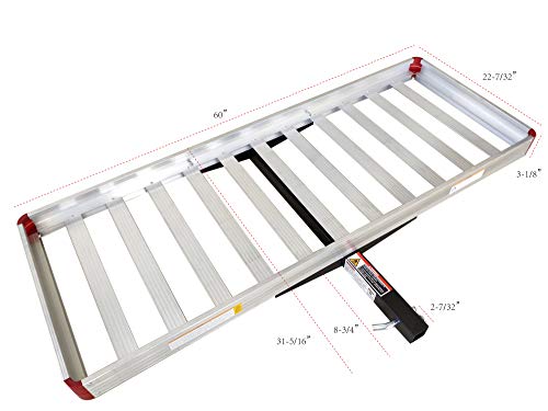 MaxxHaul 50149 500-lb Capacity 50 inch x 22 inch Hitch Mount Premium Folding Aluminum Cargo Carrier Rack Basket with High Side Rails and Reflector Lens for Added Safety