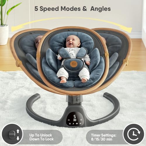 Baby Swings for Infants, Fasonbaby Bluetooth Infant Swing with Music Speaker with 3 Seat Positions, 5 Speeds and Remote Control - Portable Baby Swing for Indoor and Outdoor (White)