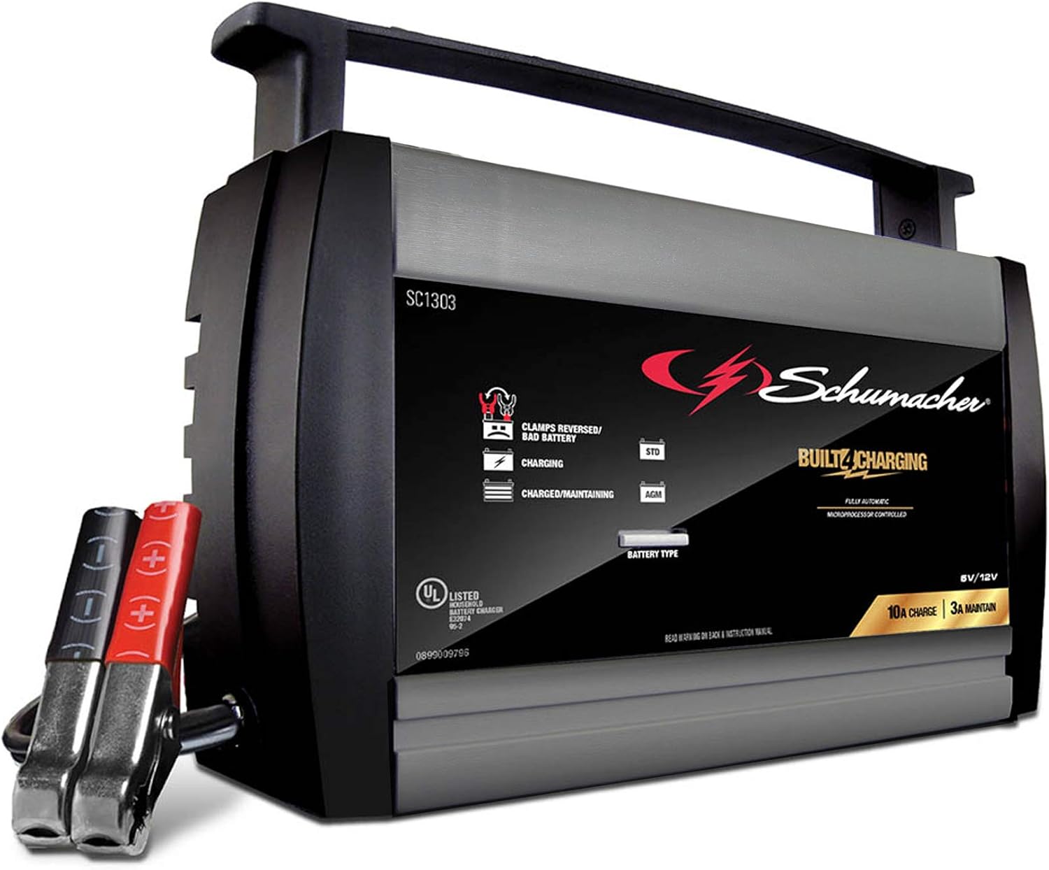 Schumacher SC1304 Fully Automatic Battery Charger Maintainer, and Auto Desulfator with Battery Detection - 15 Amp/3 Amp, 6V/12V - For Cars, Trucks, SUVs, Marine, RV Batteries