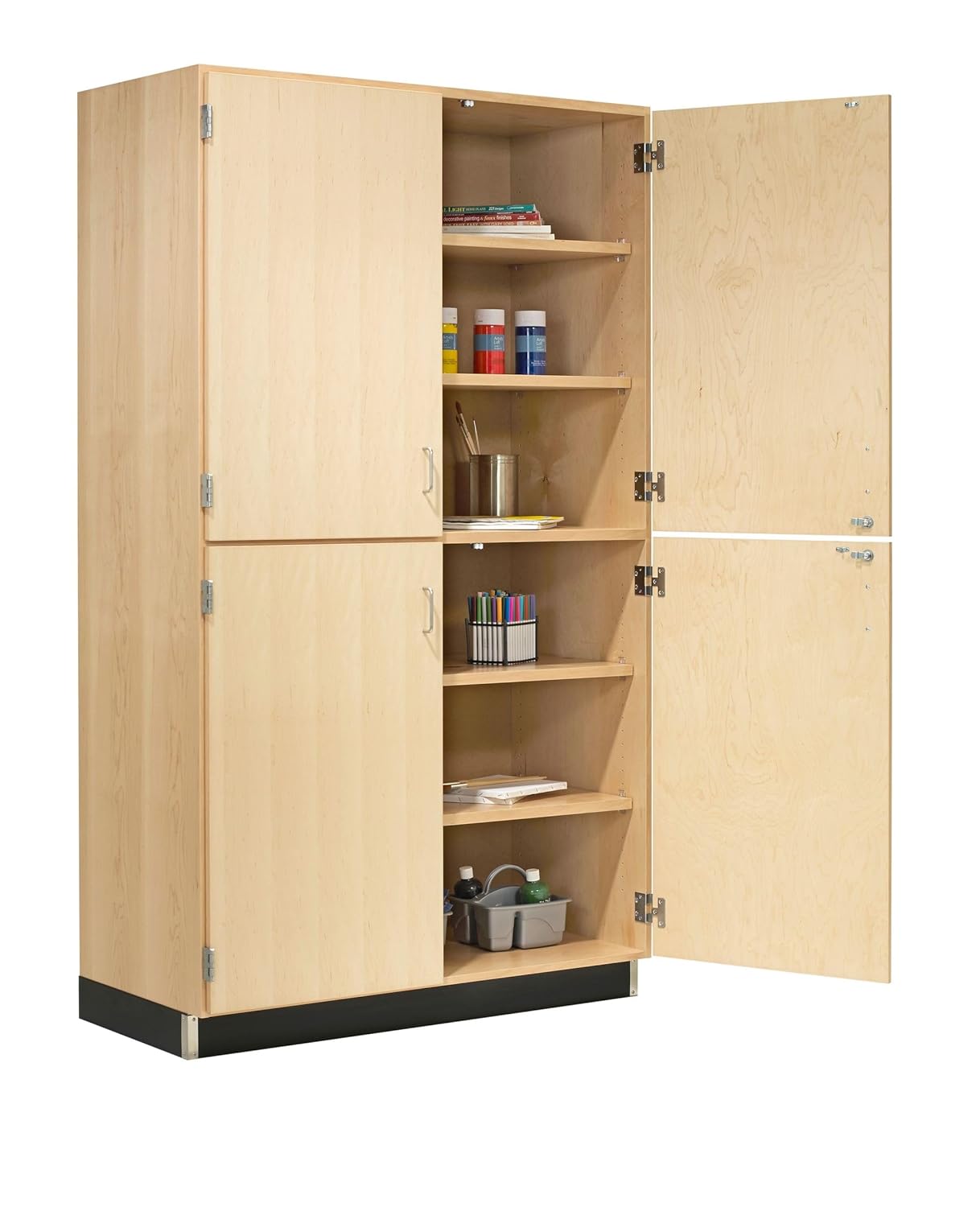 Diversified Spaces School Classroom Tall Storage Cabinet, 48" W x 22" D x 84" H, Maple Construction, 4 Adjustable Shelves (2 Fixed), Locking Split Double Doors, Chemical Resistant Finish, Made in USA
