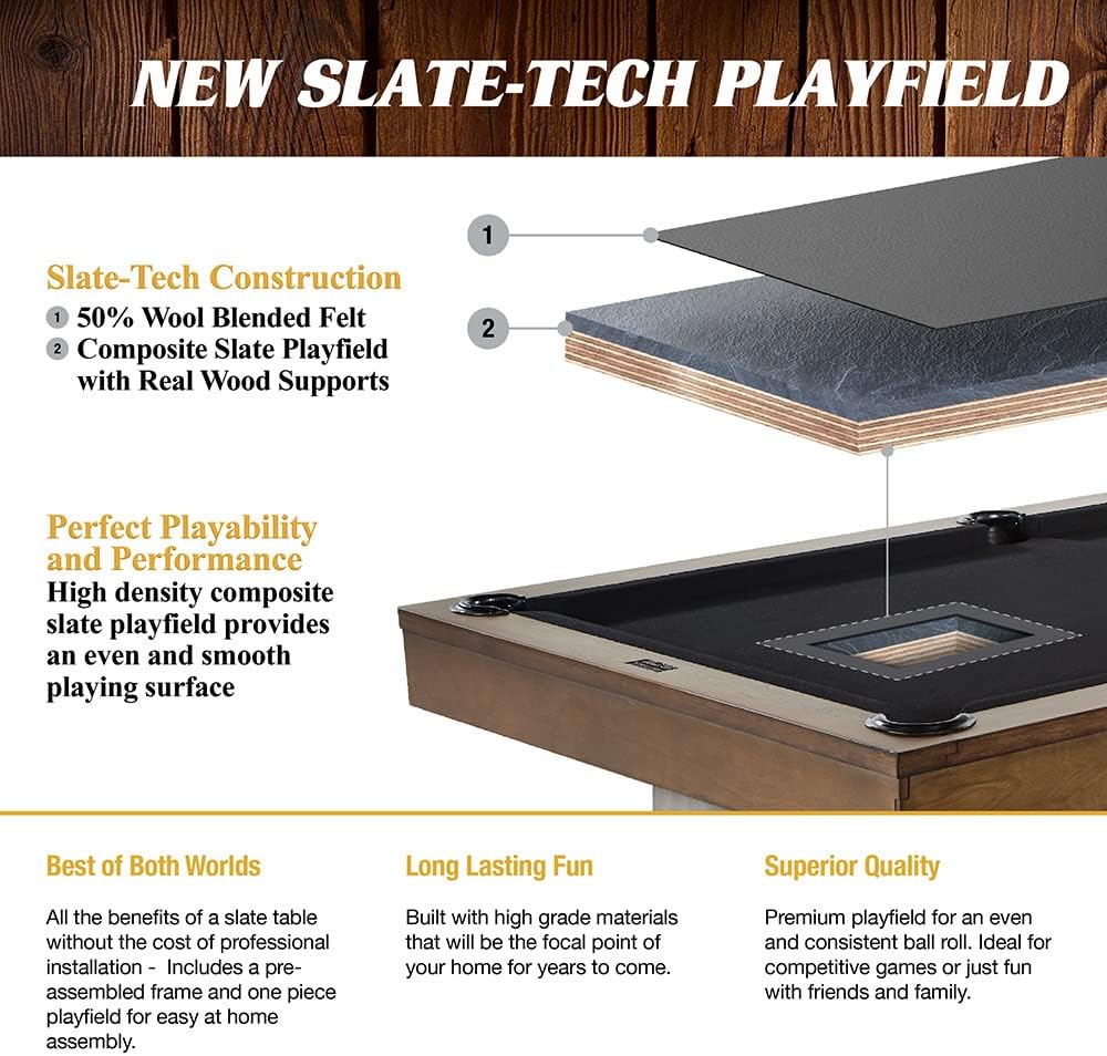 Barrington Billiards 8' Urban Slate-Tech Drop Pocket Table with Pool Ball and Cue Stick Set