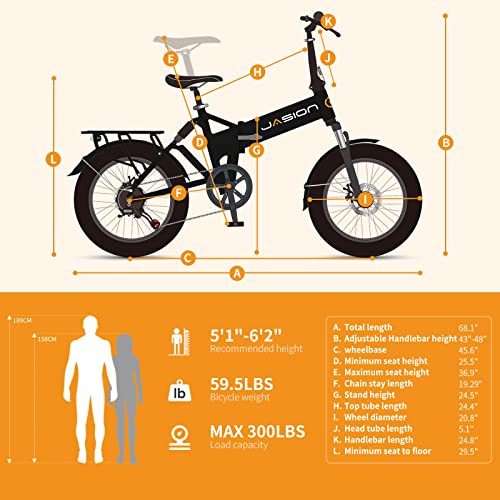 Jasion EB7 2.0 Electric Bike for Adults, 850W Motor 28MPH Max Speed Folding Ebike, 48V 10AH Removable Battery, 20" Fat Tire with Dual Suspension, 7-Speed Electric Bicycles, with 2 Rear Basket