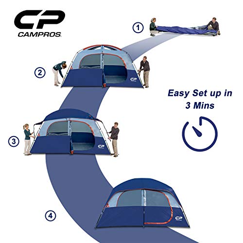 CAMPROS Tent-6/8-Person-Camping-Tents, Waterproof Windproof Family Tent with Top Rainfly, 4 Large Mesh Windows, Double Layer, Easy Set Up, Portable with Carry Bag, for All Seasons