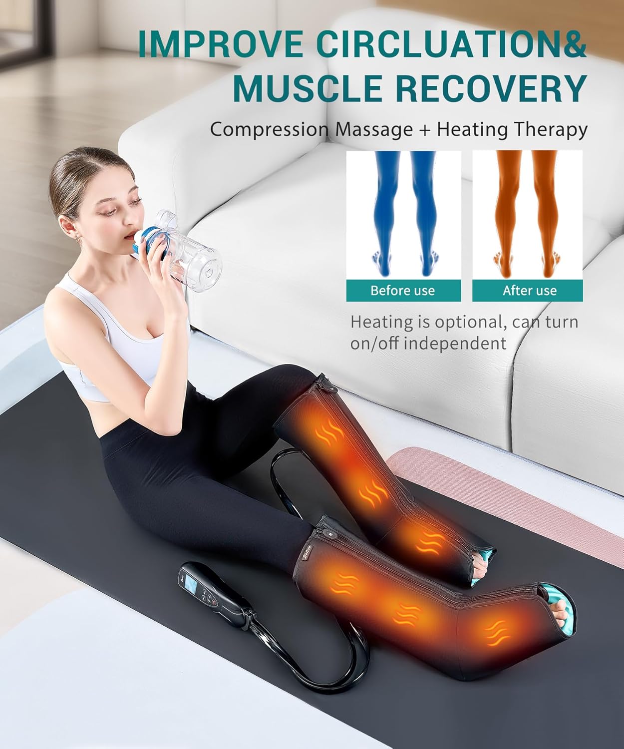 Leg Massager with Heat for Circulation and Pain Relief - Air Compression Massage for Foot & Calf,Foot and Leg Massager Compression Boot with 4 Modes 4 Intensities,and 3 Heats,Best Gifts for Mom, Dad