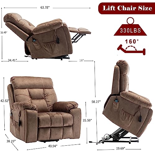Power Lift Chair Lay Flat Recliner Infinite Position Electric Dual Motor Stand Up Lift Chair with Massage and Heat for Adults,Heavy Duty Recliners with 2 Remote Controls and Two Cup Holders