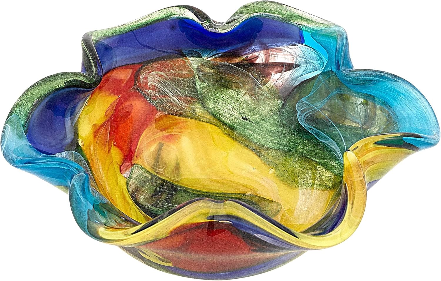 Badash Stormy Rainbow Murano-Style Art Glass Decorative Bowl - 8.5" Mouth-Blown Glass Floppy Centerpiece Bowl - Home Decor Accent