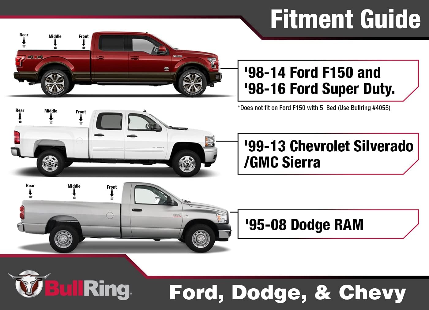 Bull Ring Classic Raised Fit Retractable Tie Down Anchors for '98-14 Ford F150, 98-16 Ford Super Duty, 88-13 Chevrolet Silverado and GMC Sierra, 95-08 Dodge RAM (2 Pairs)