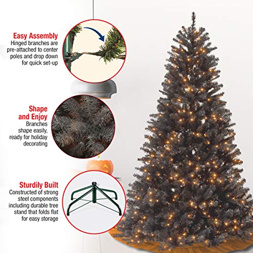National Tree Company Pre-Lit Artificial Full Christmas Tree, Black, North Valley Spruce, White Lights, Includes Stand, 7.5 Feet