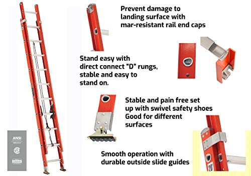 Louisville Ladder FE3224 Foot Extension Ladder, 24 ft, Orange
