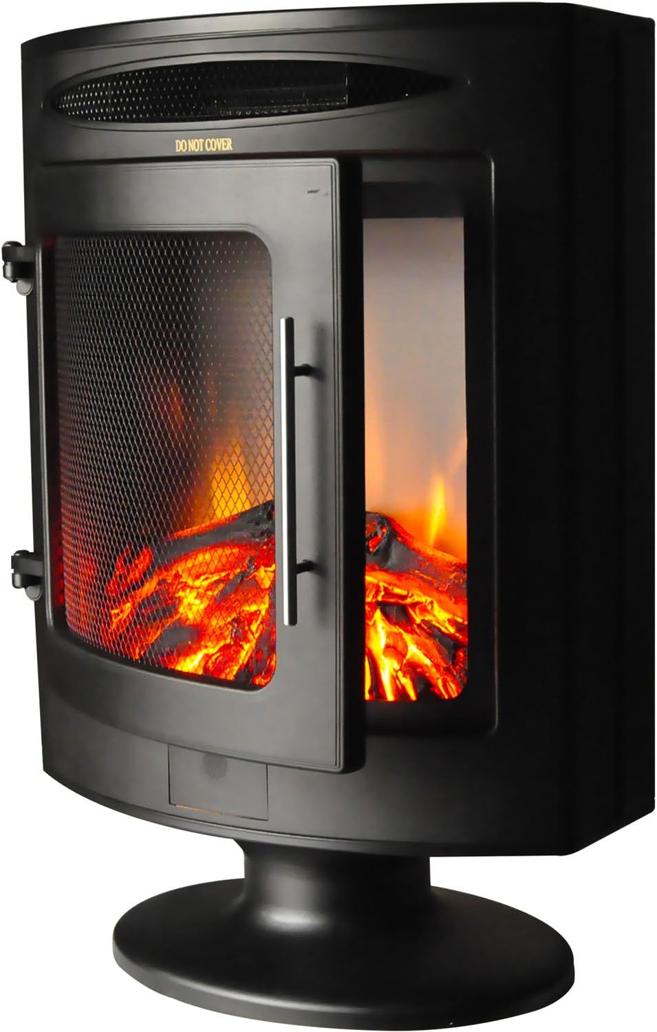 Hanover Fireside 1500W Black Steel Freestanding Electric Fireplace with Log Display and Realistic Flames, Modern Portable Fireplace Heater for Home Living, Basement and Office with Remote Control