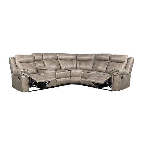 Manual Set, Premium L-Shaped Faux Leather Recliner Corner Sectional Couch with Console & Cup Holders for Living Room Sofas para Sala, A-Black aa