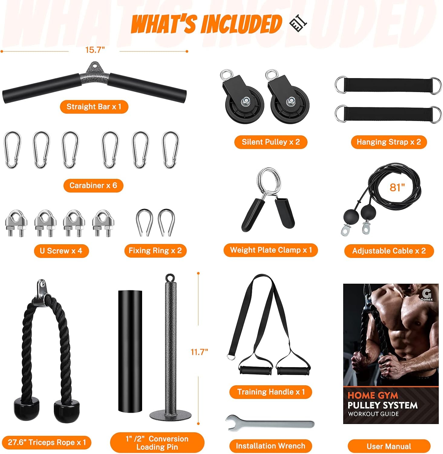 Gonex Pulley Cable System Gym, Upgraded 2 Weight Cable Pulleys Attachments for Tricep Bicep Forearm LAT Lift Pull Down, Workout Pulley Pro Cable Machine Equipment for Home Gym Fitness Exercise