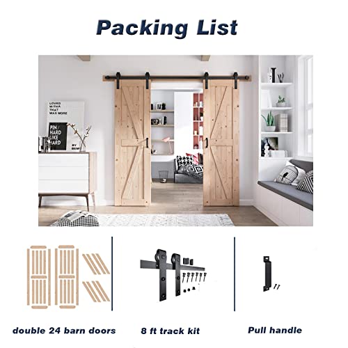 FREDBECK 48in x 80in Sliding Wood Barn Door with 8FT Barn Door Hardware Kit Included K Shape Solid Spruce Panel Sliding Door Double Surfaces Need to Assembly