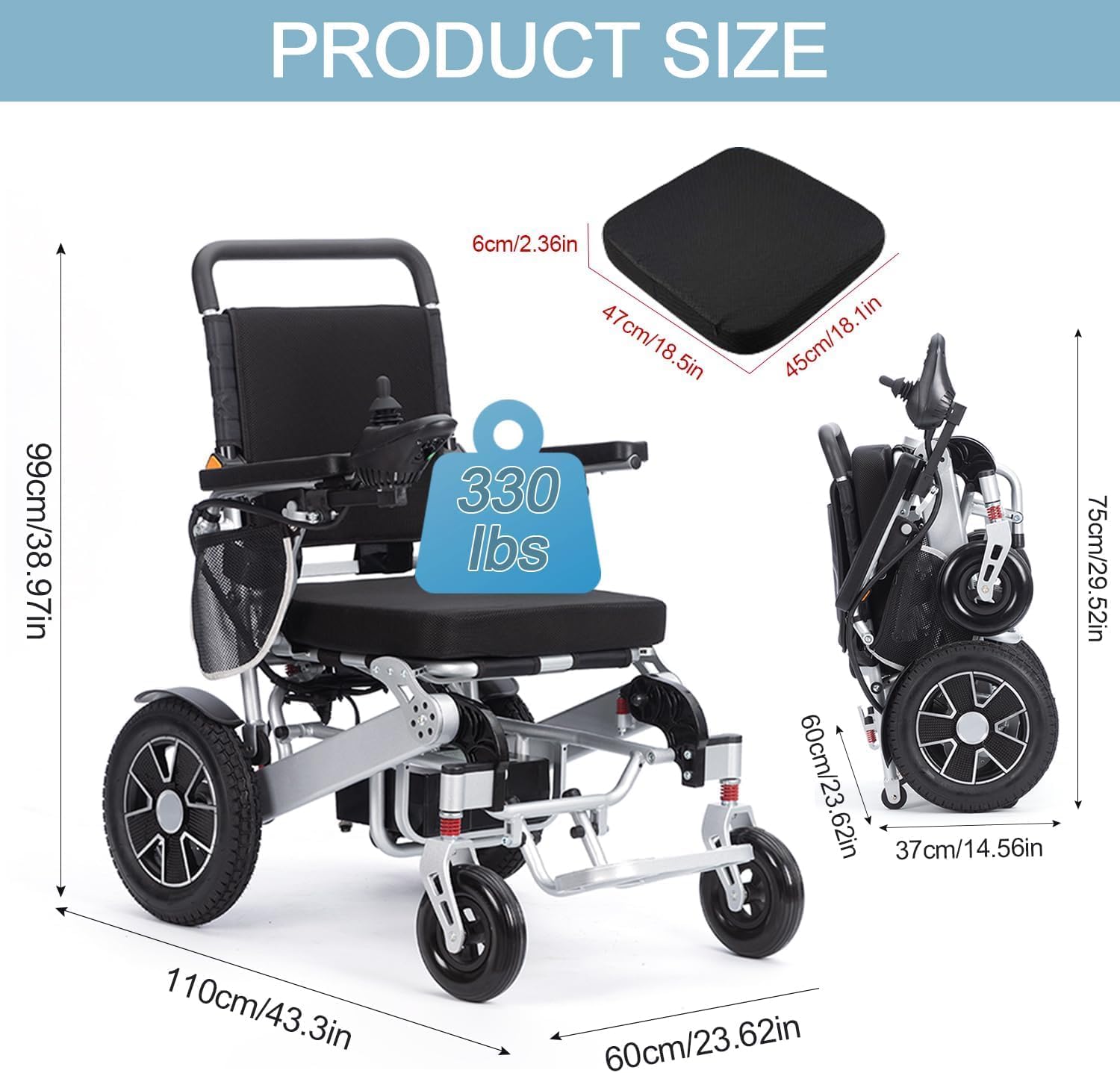 Electric Wheelchair - Lightweight Portable Power Whee Chair -All-Terrain Durable 360° Joystick Control 20 Miles Airline Approved (330lb) Ships from USA