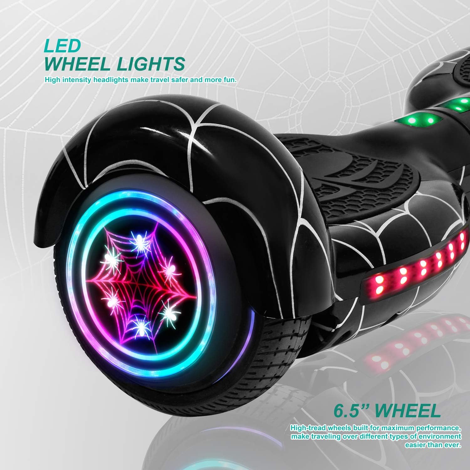 Hoverboard for Kids Adult Spider Self Balancing Hoverboard with LED Lights Wheels Speaker UL 2272 Certified Hover Board (BLACK) (Black)