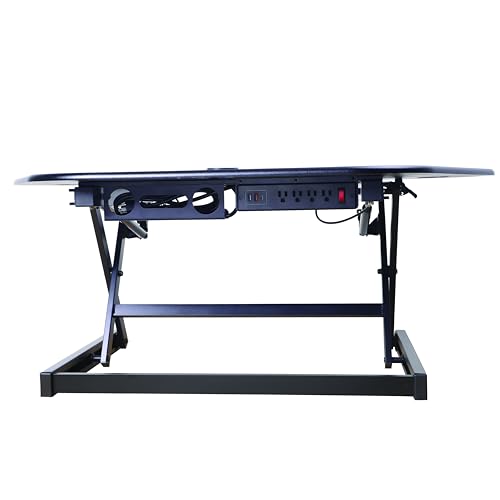 Rocelco 46" Height Adjustable Corner Standing Desk Converter with AC Outlet USB Charger and Dual Monitor Arm Mount - Stand Up Tabletop Riser Workstation - Keyboard Tray - Black (R CADRB-46-ACUSB-DM2)