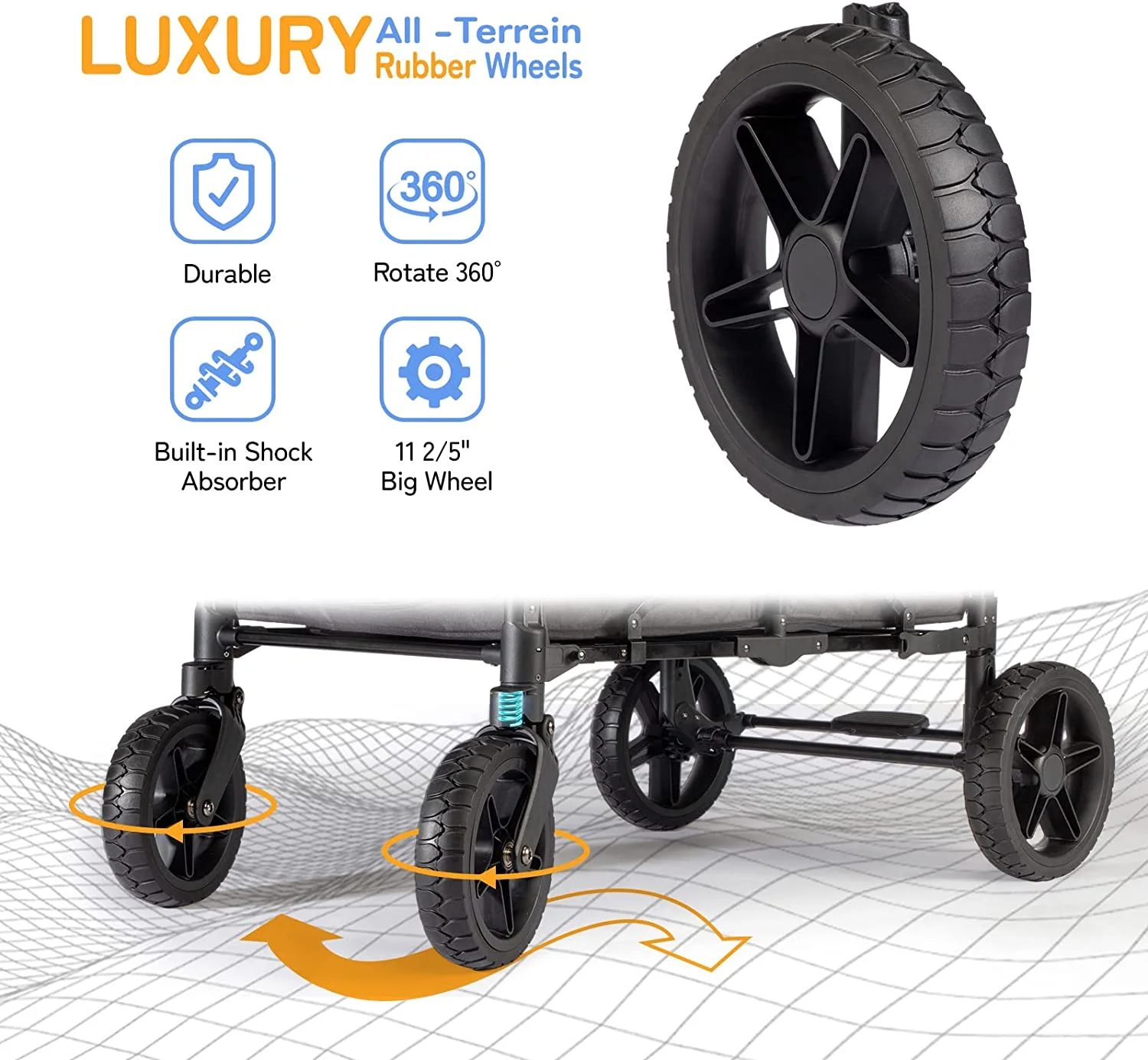 JOYMOR Stroller Wagon for 4 Kids, Luxury 4 Seater Wagon Stroller, Features Rubber Wheel,5-Point Harnesses, Double Side Handles, Adjustable/Removable UV-Protection Canopy