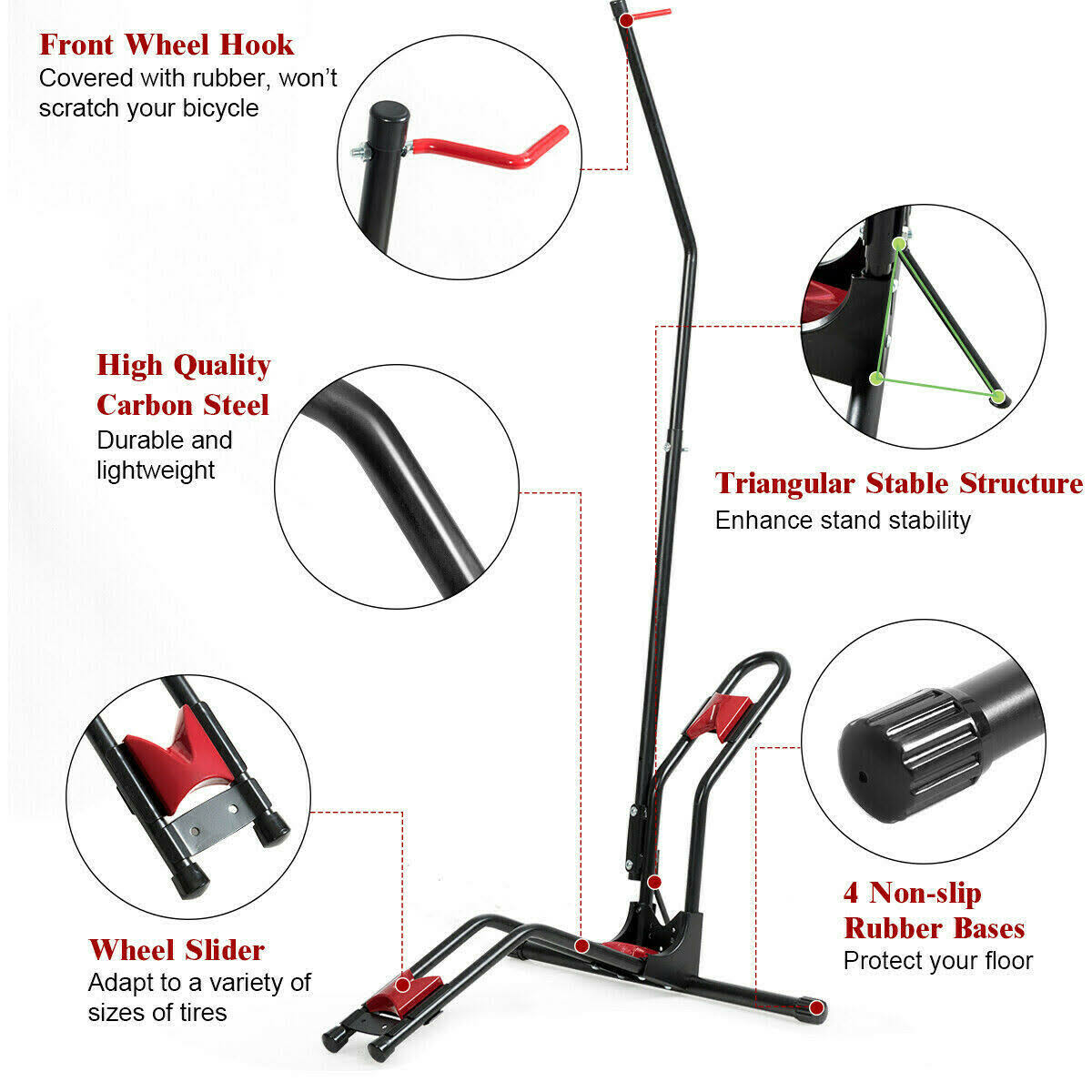 Bike Floor Stand Bike Rack Stand for Vertical/Horizontal Indoor Bike Storage