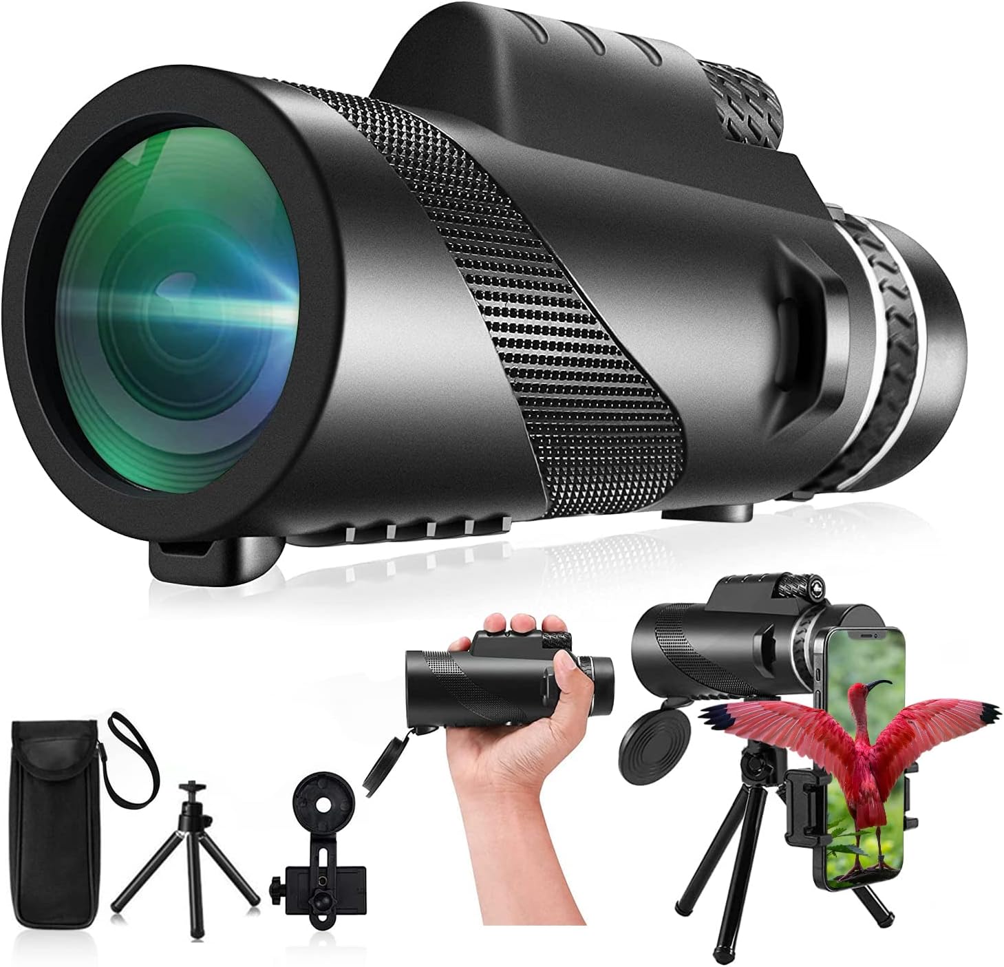 80x100 Monocular-Telescope High Powered for Smartphone Low Night Vision Monoculars for Adults High Definition Monocular Telescope for Stargazing Hunting Wildlife Bird Watching Travel Camping Hiking