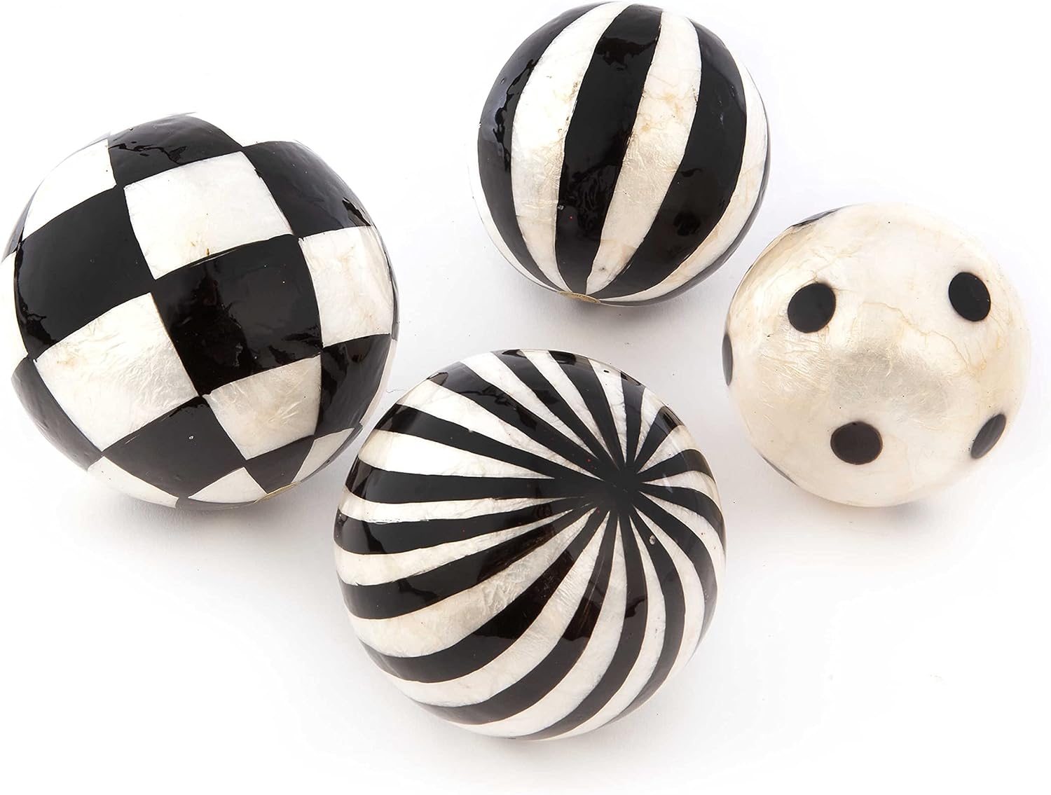 MacKenzie-Childs Capiz Black-and-White Decorative Balls, Decorations for Home, Set of 4