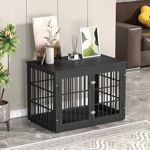 48 Inch Heavy Duty Dog Crate Furniture for Large Dogs, Decorative Pet House End Table, Extra Large Wooden Cage Kennel Furniture Indoor, Natural and White
