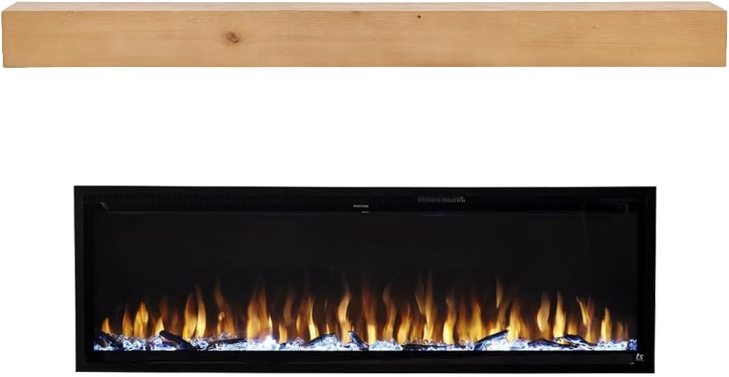 Touchstone Fireplace and Encase Mantel Bundle - The Sideline Elite 60 Inch Wide Smart Electric Fireplace and Natural Finish 72 Inch Encase Wood Mantel