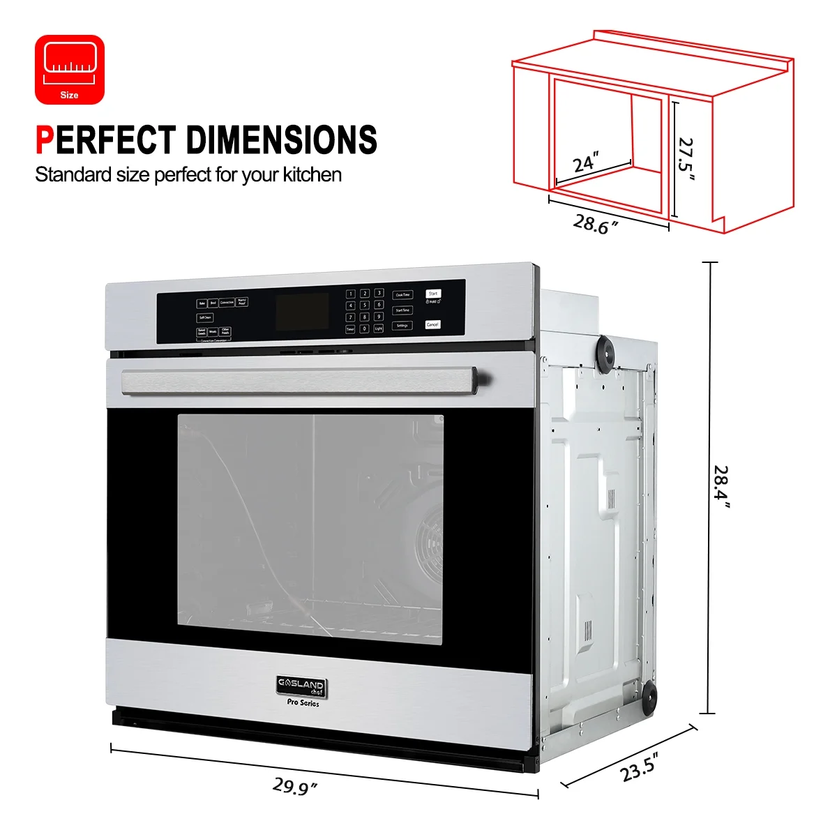 GASLAND Chef 30'' Electric Wall Oven 5.0 Cu.ft. Self-Cleaning,Temperature Probe,240V,Stainless Steel