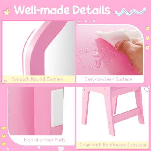 Costzon Kids Vanity, 2 in 1 Princess Makeup Desk Dressing Table with Detachable Top, Toddler Vanity with Tri-fold Mirror & Storage Shelves, Pretend Play Vanity for Little Girls, White