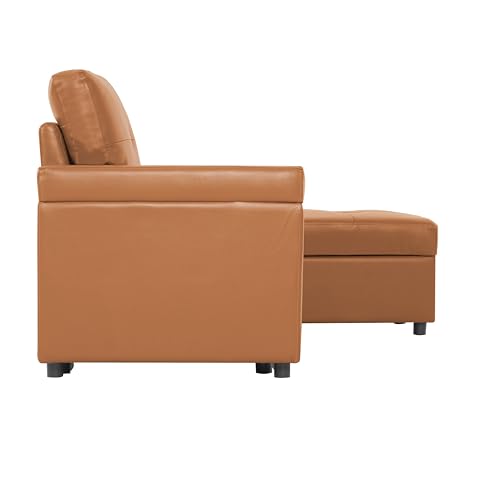 Naomi Home Jenny Sectional Sofa Sleeper with Storage Chaise, Tufted Pull Out Couch with Storage, L-Shaped Reversible Sleeper Sofa with Storage, Black,Air Leather