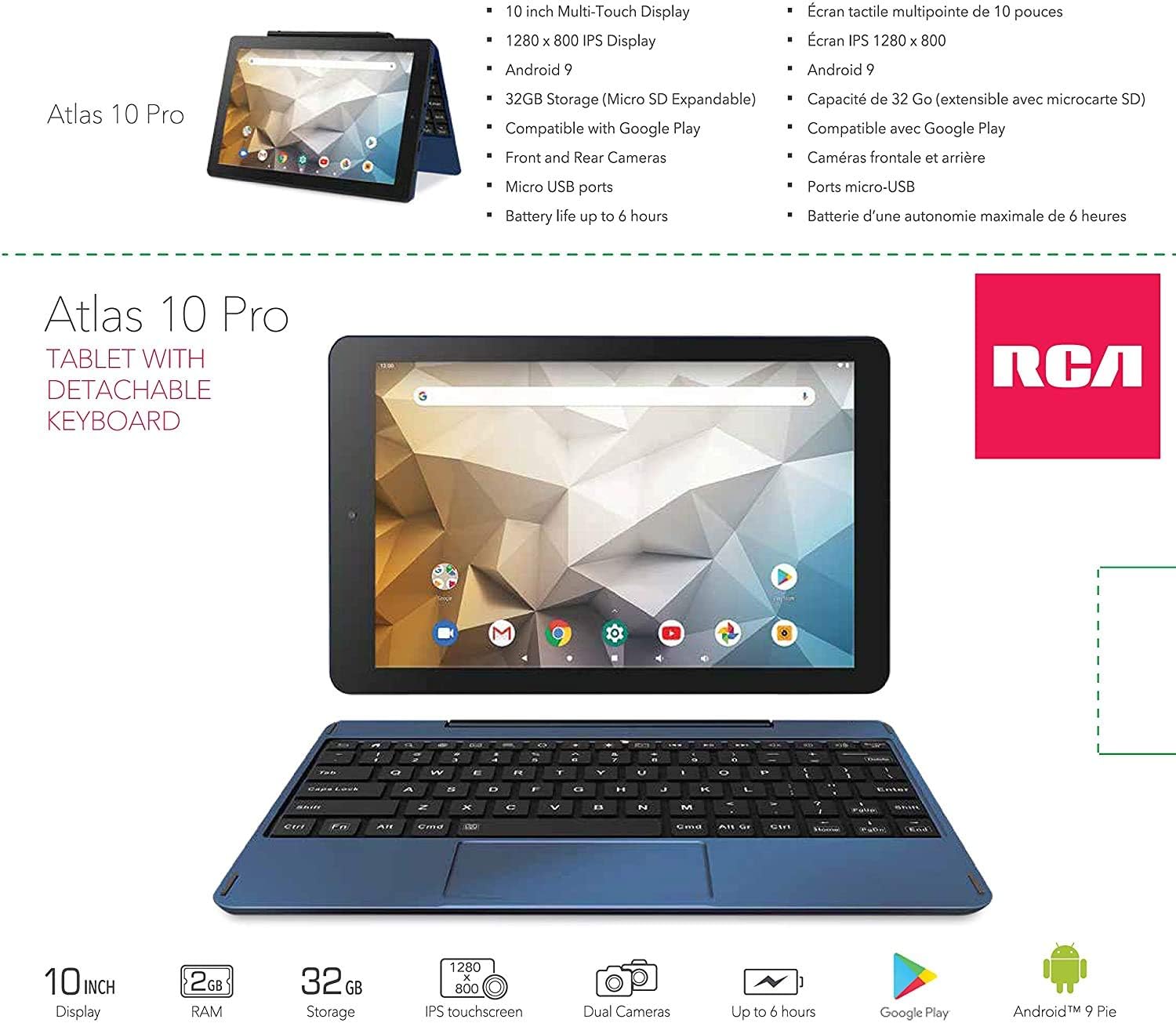 New RCA Tablet Quad-Core 2GB RAM 32GB Storage IPS HD Touchscreen WiFi Bluetooth with Detachable Keyboard Android 9 (10", Lavender)