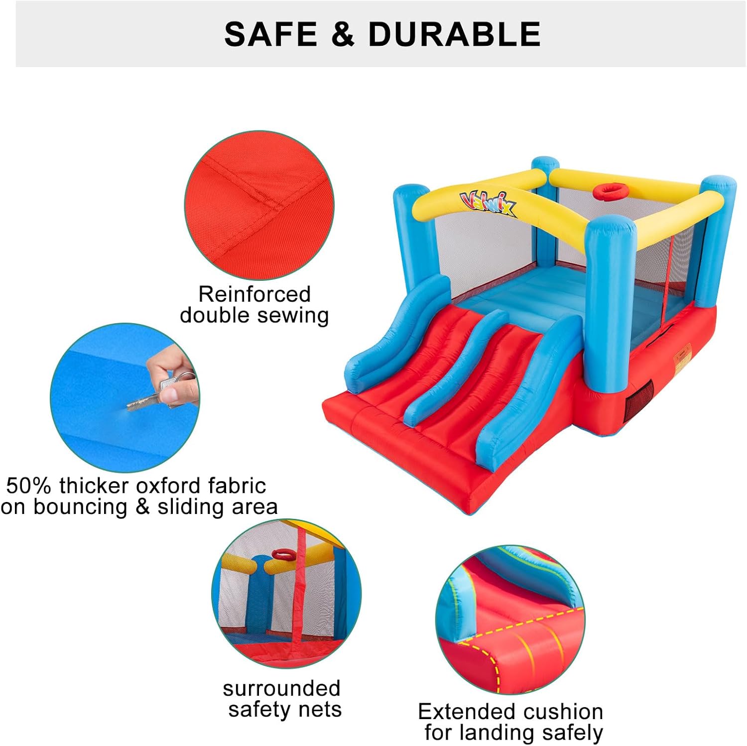 Valwix Bounce House, Inflatable Bouncer with Blower for Kids 3-10, Indoor Outdoor Bouncy Castle Double Slide, Large Bounce Area w/Basketball Hoop, 300 LBS Capacity