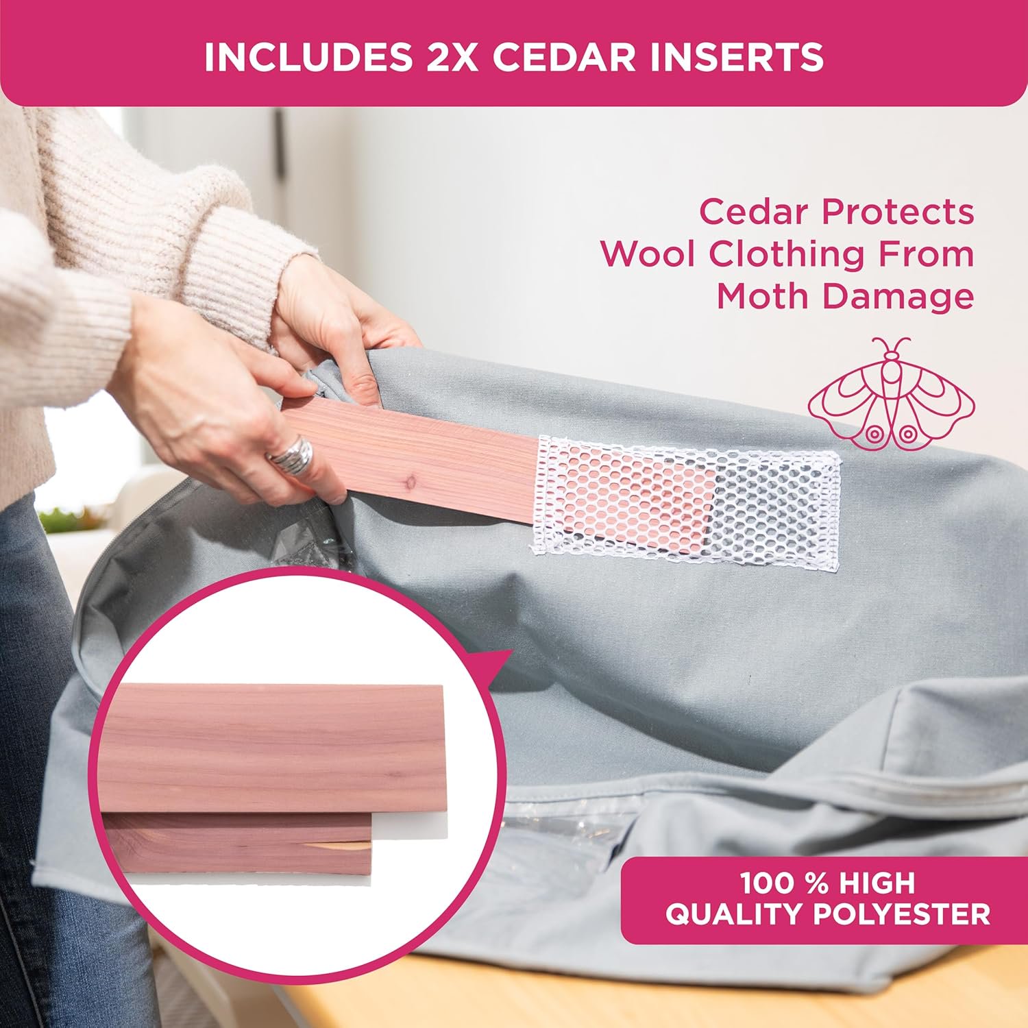 Moisture, Dirt &amp; Dust – Set of 2 Underbed Storage Bags for Clothes, Cashmere Sweaters, Bedding &amp; More - Underbed Storage - Grey, Cedar Clothes Storage Bag Organizer – Protects from Moths