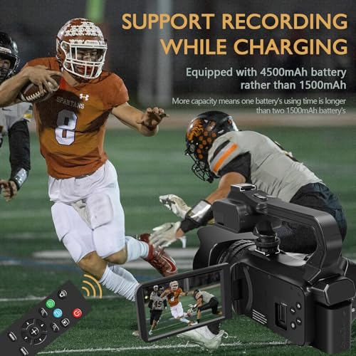 6K Camcorder Video Camera 64MP IR Night Vision Vlogging Camera for YouTube 18X Digital Zoom 4.0 Inch Touch Screen Video Camera with WiFi, Microphone, Remote Control, 64GB SD Card,Stabilizer