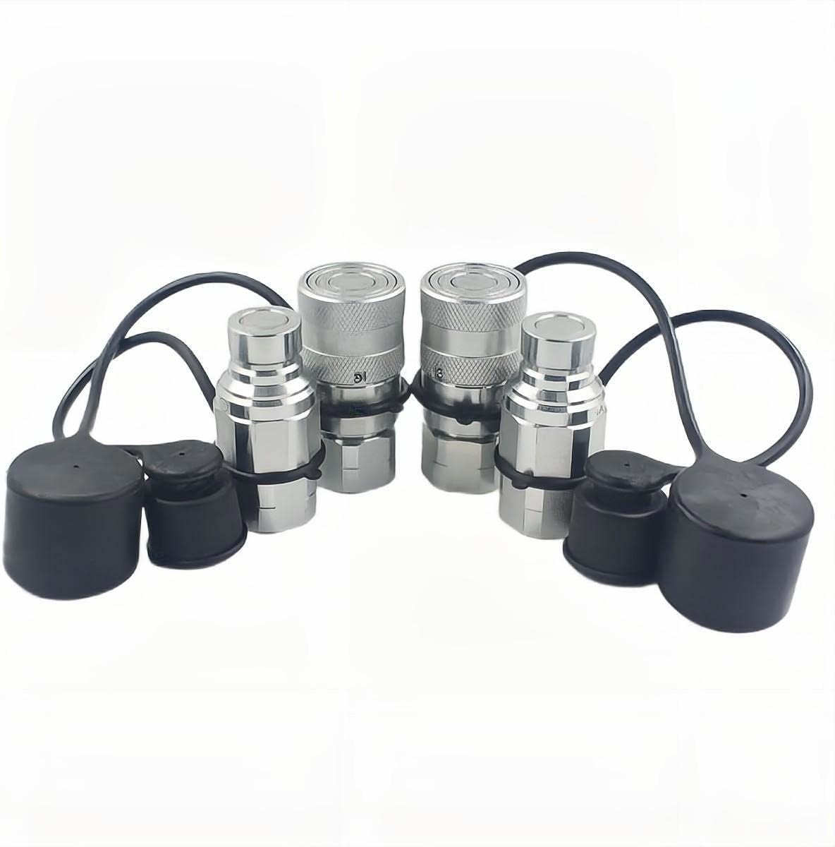 2-Sets ISO16028 1/4 Flat Face Hydraulic Quick Connect Coupling/Coupler Set W/Black Dust Cap 1/4'' NPT Thread