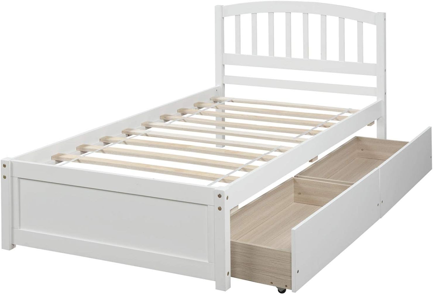 Bed frame with storage drawers, platform double bed frame with two drawers and headboard, large bed frame, no box spring required, white 79.5x41.8x37.4 inches