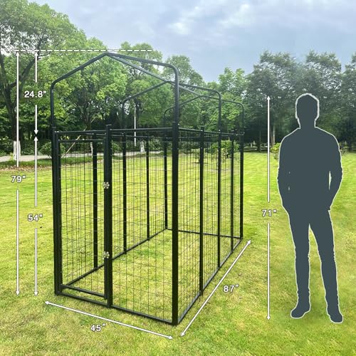 Outdoor Dog Kennel with roof, Large Dog Run Enclosure,Heavy Duty and Higher Outside Dog House with Anti-Rust Sidebar, Waterproof UV-Resistant Cover and Secure Lock (90" L x 90" W x 73" H)