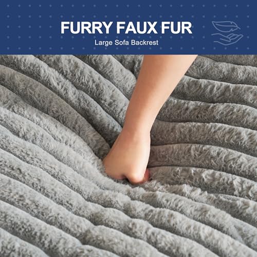 Bean Bag Chairs for Adults Large Fluffy Bean Bag Sofa Two-seat BeanBag Chair with Armrest Plush Comfy Chair with Handle Foam Loveseat for Living Room, Bedroom, Apartment, Dorms(Grey, Large)