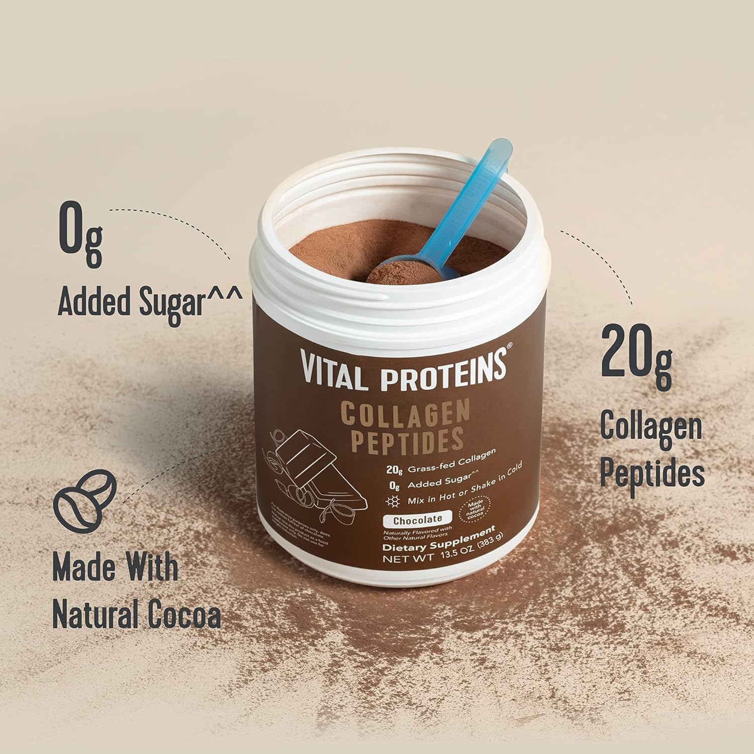 Vital Proteins Chocolate Collagen Powder Supplement (Type I, III) for Skin Hair Nail Joint - Hydrolyzed Collagen - 27g per Serving - Chocolate Flavor, 26.8 oz Canister Pack of 2