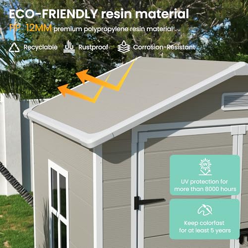 UDPATIO Outdoor Resin Storage Shed 6x4.5 FT, Plastic Garden Shed for Bike, Garbage Can, Tool, Outside Sheds with Lockable Door for Backyard, Patio, Lawn, Grey & White
