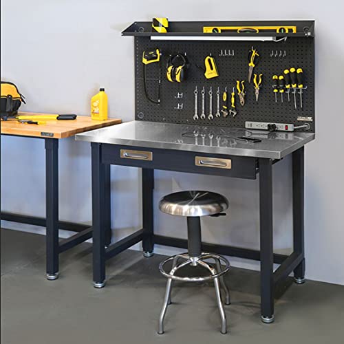 Seville Classics UltraHD Heavy Duty Commercial Lighted Workcenter w/Pegboard, 500 lbs. Weight Capacity for Garage, Warehouse, Workshop, Stainless Steel Top, Granite, 48" W x 24" D x 65.5" H